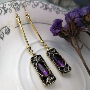 Purple Gemstone Intricate geometric drop earrings. New.